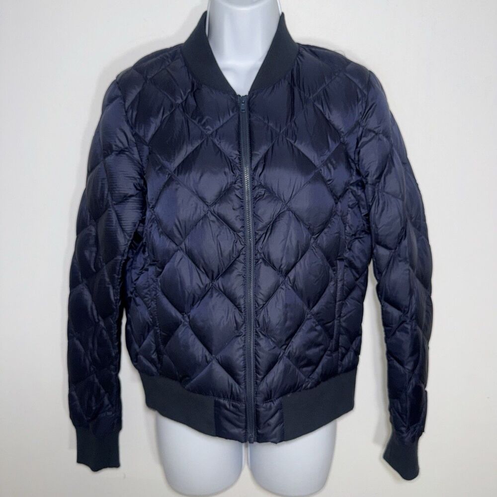 Uniqlo Women's Small Navy Blue Down Bomber Puffer Jacket Diamond Pattern